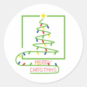 電球のある様式化クリスマスツリー ラウンドシール