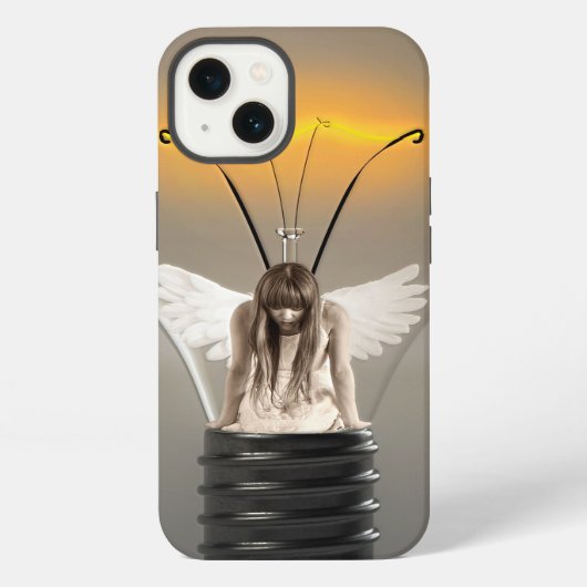 電球の中の天使の女性 iPhoneケース (裏面)