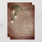 電球の緑の花壇レンガの仮想 招待状 (正面/裏面)