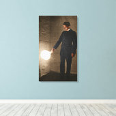 電球を持つニコラ・テスラ キャンバスプリント (インサイチュ (ウッドフロア))