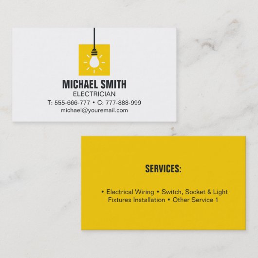 電球アぶら下がったイコンの電気技師名刺 名刺 (正面/裏面)