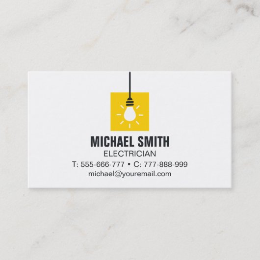 電球アぶら下がったイコンの電気技師名刺 名刺 (正面)