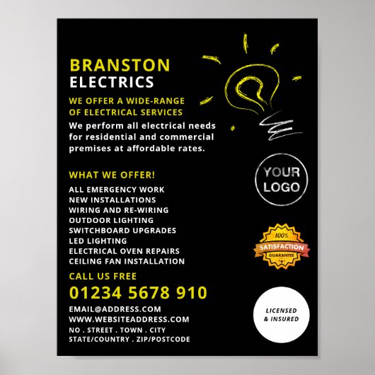 電球スケッチデザイン、電気工広告師 ポスター (正面)