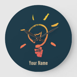 電球ランプのレトロ電球頭が切れる電気技師 ラージ壁時計