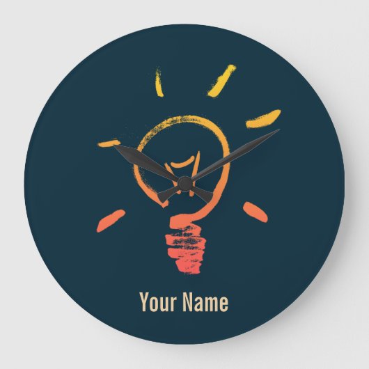 電球ランプのレトロ電球頭が切れる電気技師 ラージ壁時計 (正面)