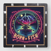 電生まれ釣りをする スクエア壁時計 (正面)