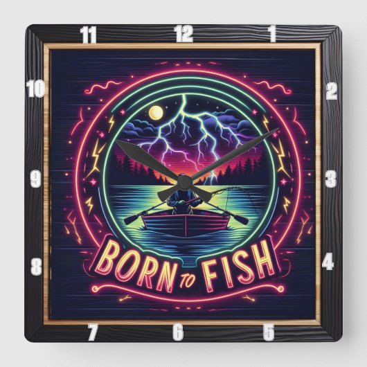 電生まれ釣りをする スクエア壁時計 (正面)