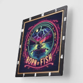 電生まれ釣りをする スクエア壁時計 (傾斜)