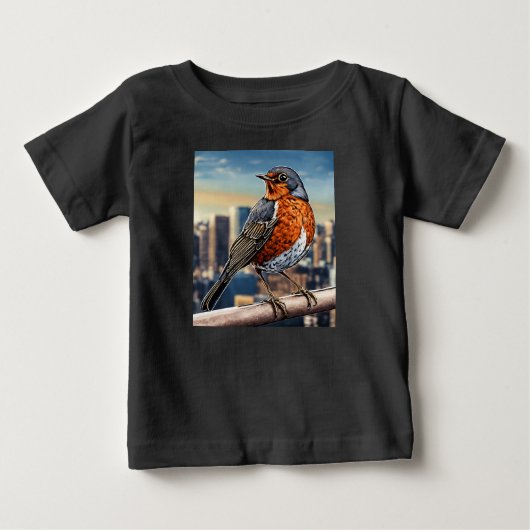 電線上の鳥たち – かわいい鳥たちのTシャツ ベビーTシャツ (正面)