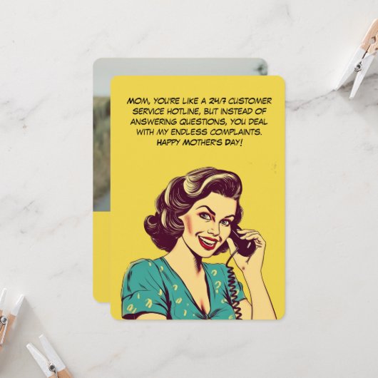 電話おもしろい上のママの漫画 |母の日のカード カード (正面/裏面インサイチュ)