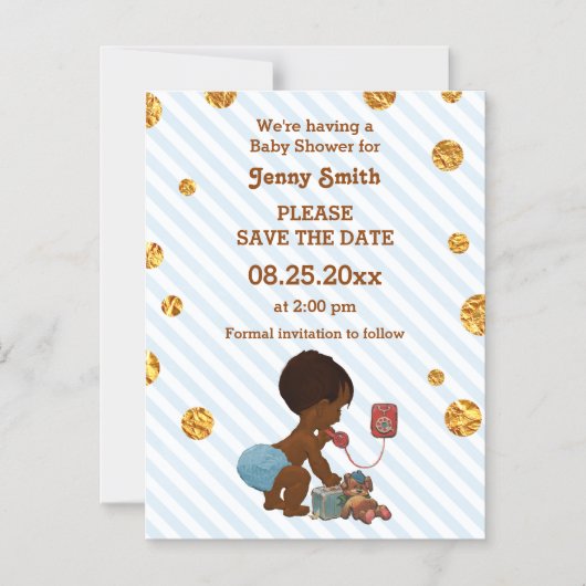 電話でのエスニック·ボーイの金ゴールド·紙吹雪の日付を節約 マグネット招待状 (正面)