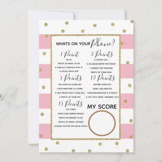 電話でのブライダルシャワーゲームでの花嫁の姿 招待状 (正面)