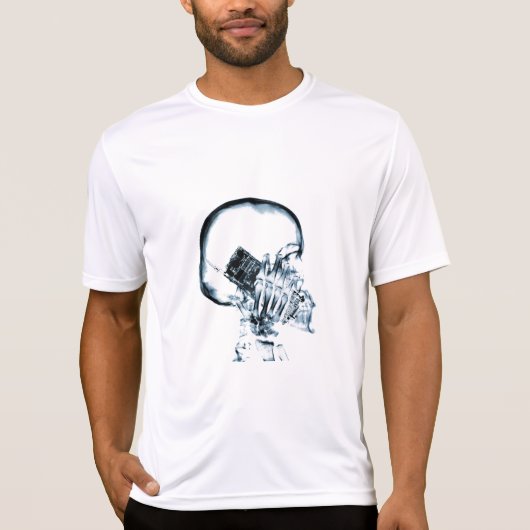 電話でのX線ビジョンスケルトンスカル – 青 Tシャツ (正面)