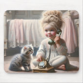 電話で話している小さな女の子 マウスパッド (正面)