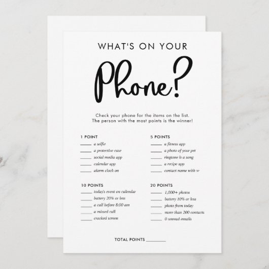 電話に何があるブライダルベビーシャワーゲーム 招待状 (正面/裏面)