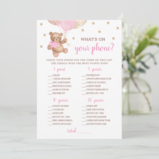 電話に何がある赤ちゃんシャワーTeddyベアーカード 招待状 (スタンド正面)