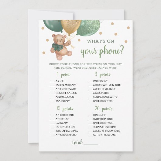電話に何がある赤ちゃんシャワーTeddyベアーカード 招待状 (正面)