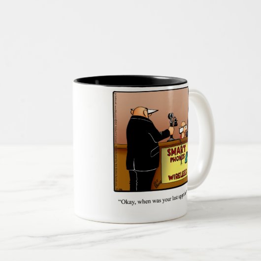 "電話のおもしろいアップグレード"ユーモアのマグギフト ツートーンマグカップ (正面右)