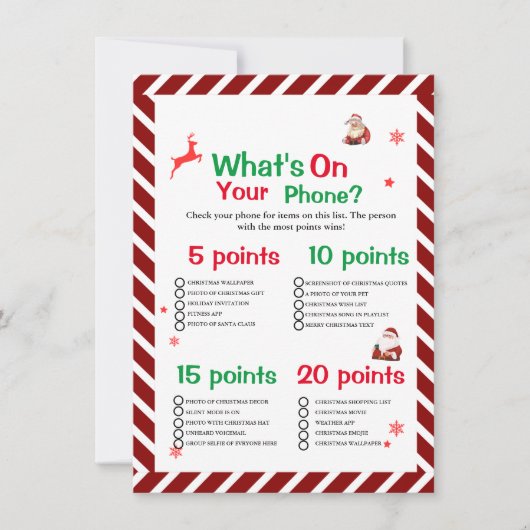 電話のクリスマスゲームカードのパーティー 招待状 (正面)