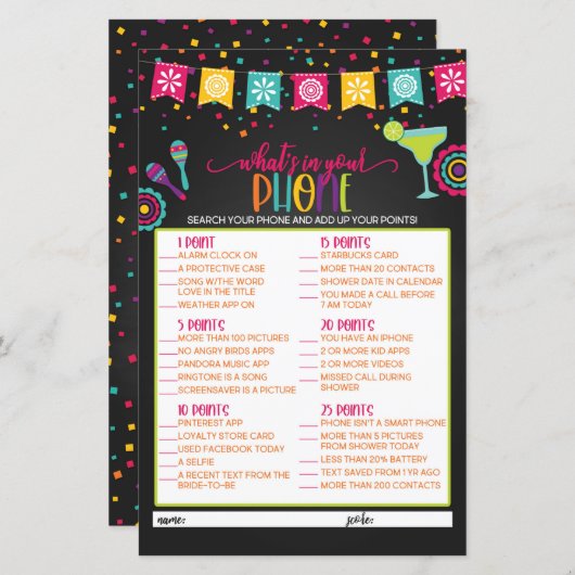 電話のブライダルシャワーゲーム – Fiesta (正面/裏面)