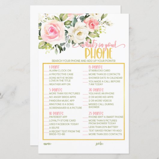 電話の内容 – ピンクのフローラ&金ゴールド (正面/裏面)