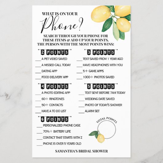 電話の内容Lemonsシャワーゲームカード チラシ (正面)