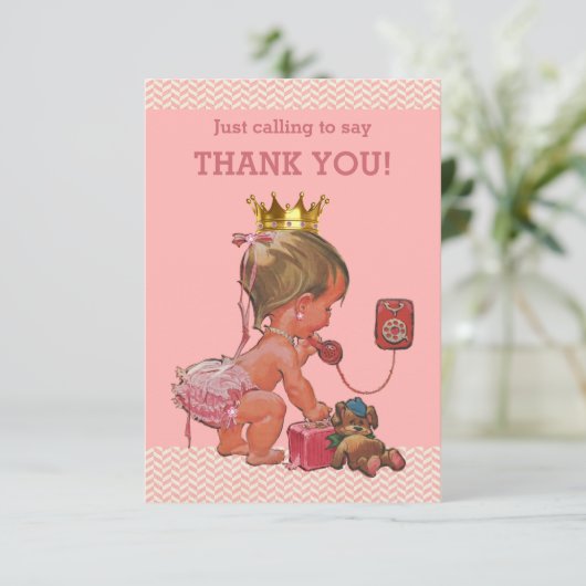 電話の小さいプリンセスはシェブロン感謝していしています サンキューカード (スタンド正面)