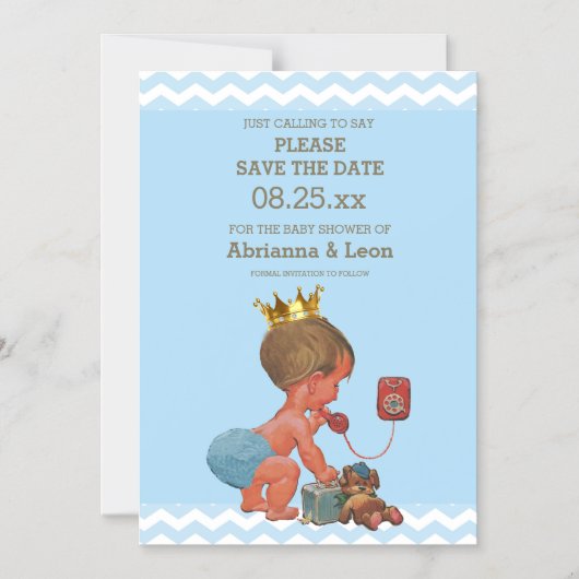 電話の小さな王子が日付の灰色の青を救う マグネット招待状 (正面)