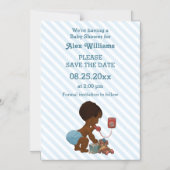 電話の斜め上の民族ストライプ少年の日付を保存 マグネット招待状 (正面)