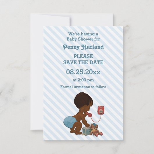 電話の斜め上の民族少年ストライプ日付を保存 セーブザデート (裏面)