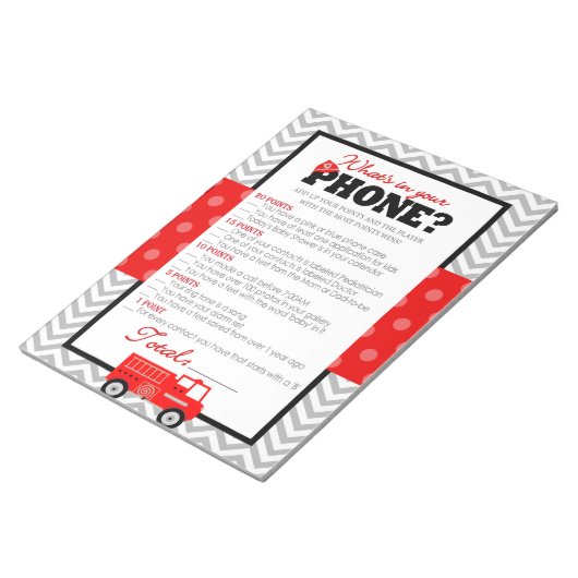 電話の消防車の赤ちゃんシャワーゲームの内容 ノートパッド (アングル)