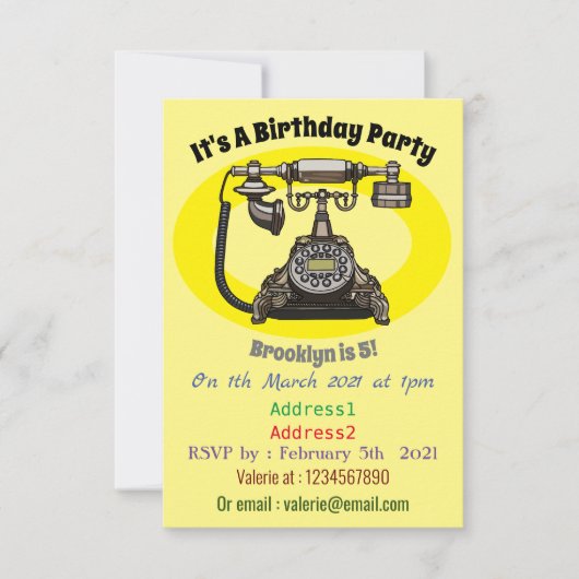 電話の漫画イラスト 招待状 (正面)