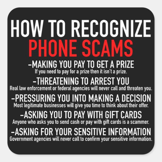 電話の詐欺を認識する – 詐欺の防止リスト スクエアシール (正面)