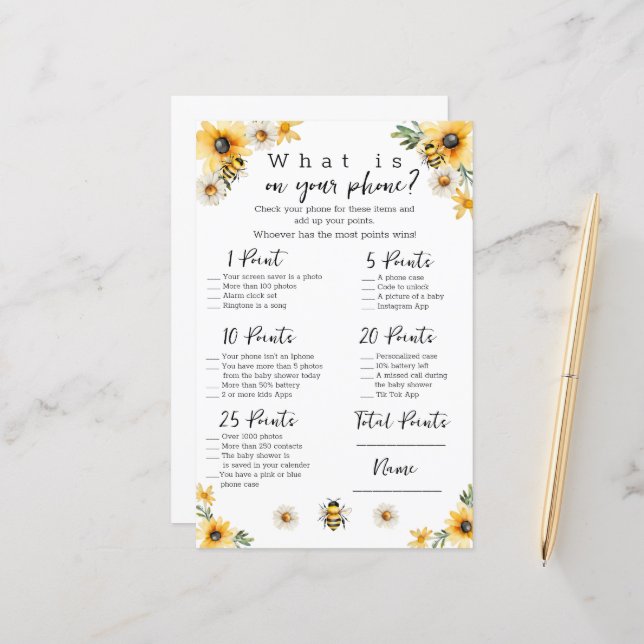 電話の赤ちゃんシャワーゲームに何があるか (正面/裏面インサイチュ)