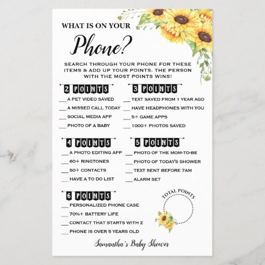 電話の赤ちゃんシャワーゲームカードの内容 チラシ (正面)