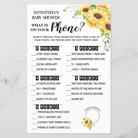 電話の赤ちゃんシャワーゲームカードの内容 チラシ (正面)