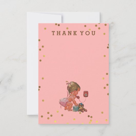 電話の金ゴールドの紙吹雪のヴィンテージのベビーは感謝していしています サンキューカード (裏面)