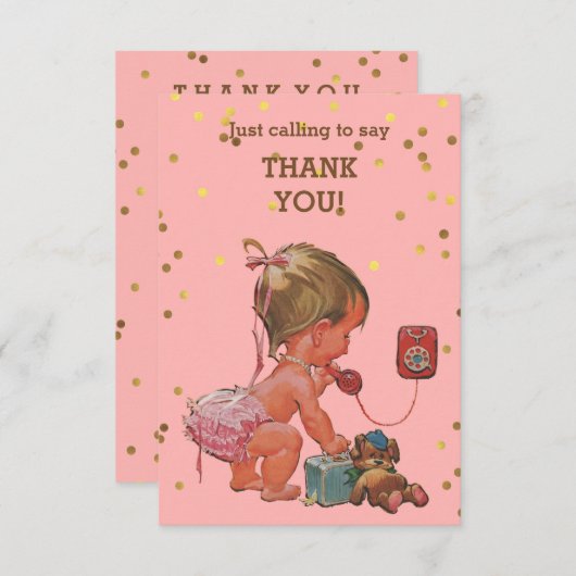 電話の金ゴールドの紙吹雪のヴィンテージのベビーは感謝していしています サンキューカード (正面/裏面)