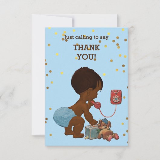 電話の金ゴールドの紙吹雪の民族の男の赤ちゃんは感謝していしています サンキューカード (正面)