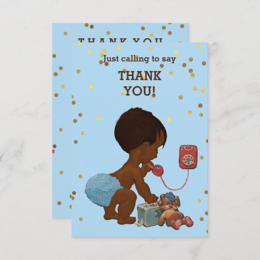 電話の金ゴールドの紙吹雪の民族の男の赤ちゃんは感謝していしています サンキューカード (正面/裏面)
