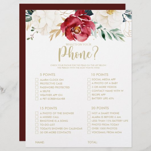 電話の金ゴールドブライダルシャワーゲーム (正面/裏面)