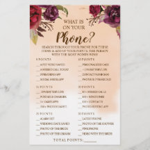 電話のBurgundyシャワーゲームカードの内容