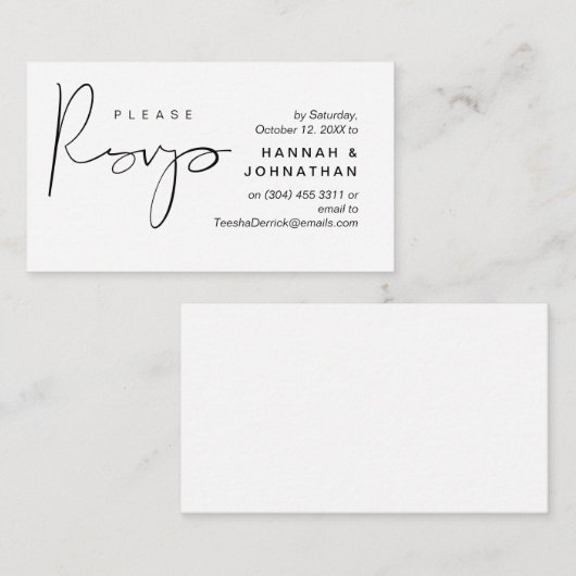 電話または電子メールによるウェディングRSVP エンクロージャーカード (正面/裏面)