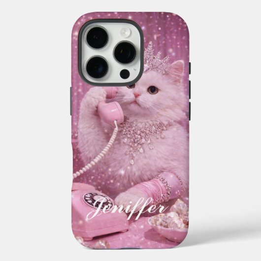電話を使うゴージャスなプリンセス猫 Case-Mate iPhoneケース (裏面)