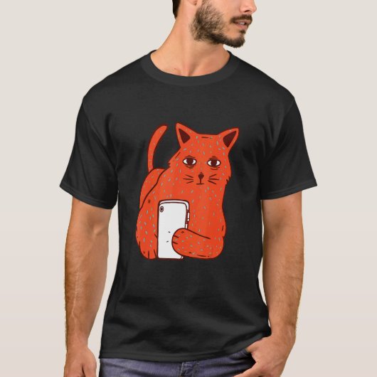 電話を持った猫 Tシャツ (正面)