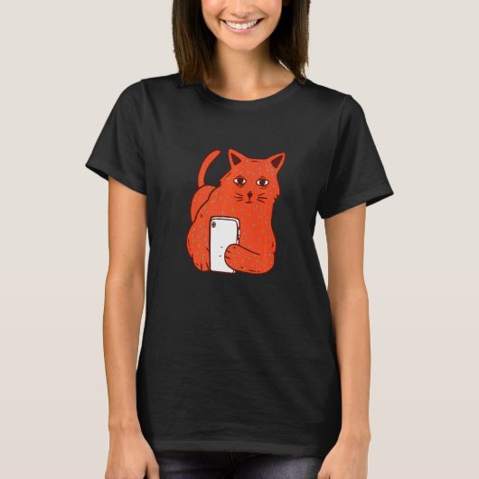 電話を持った猫 Tシャツ (正面)