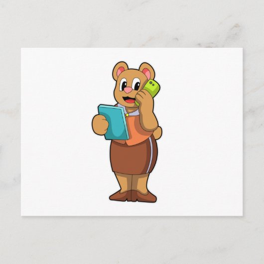電話を持った秘書のクマ ポストカード (正面)
