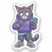 電話を避ける猫 シール (正面)