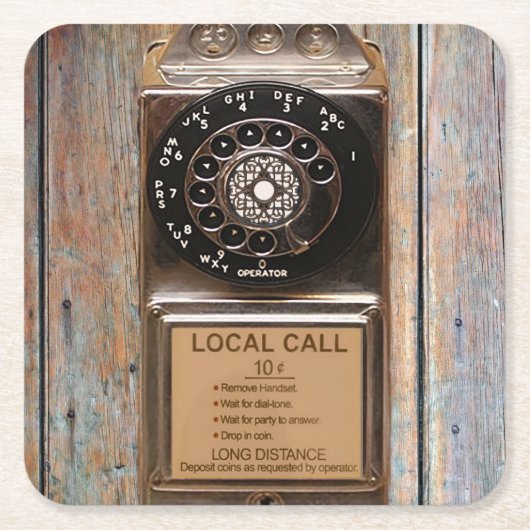 電話アンティークロータリー有料電話の堅牢 スクエアペーパーコースター (正面)