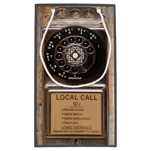 電話アンティークロータリー有料電話の堅牢 スモールペーパーバッグ (裏面)